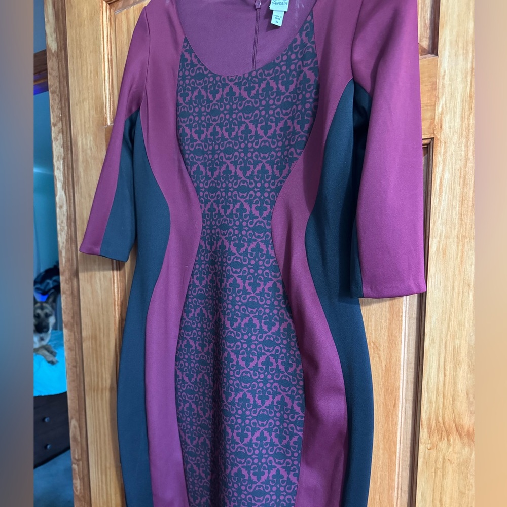 Signature by Sangria Plum and Black Patterned Sheath Dress